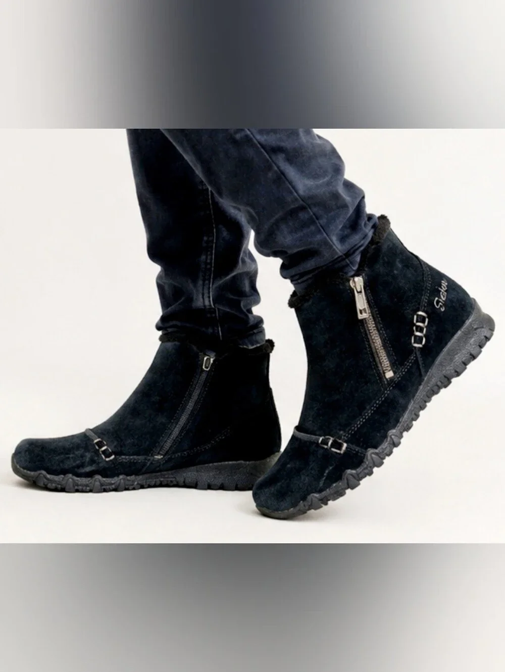 Skechers Pigskin Suede Relaxed Fit Chukka Bikers Zippiest Boots Black US 6